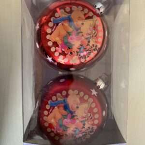 SET 2 PALLINE ROSSE WINNIE THE POOH TIGRO, WINNIE E PIMPI 12 CM ADDOBBI NATALE