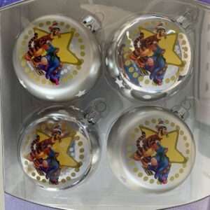 SET 4 PALLINE ARGENTO WINNIE THE POOH TIGRO E HI-HO 12 CM ADDOBBI NATALE