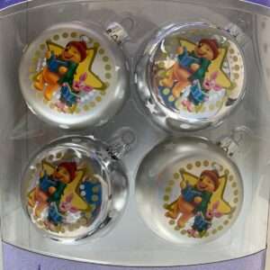 SET 4 PALLINE ARGENTO WINNIE THE POOH WINNIE E PIMPI 12 CM ADDOBBI NATALE