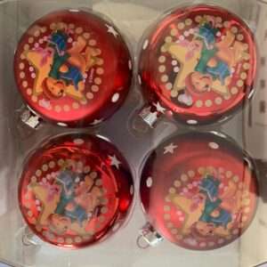 SET 4 PALLINE ROSSE WINNIE THE POOH WINNIE E PIMPI 12 CM ADDOBBI NATALE