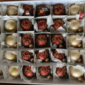 SET 69 PALLINE MISTE ROSSE E BIANCHE CON BRILLANTINI 6 CM ADDOBBI NATALE