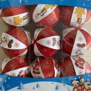 SET 9 PALLINE ROSSE/BIANCHE MICKEY & CO. PLUTO E TOPOLINO 10 CM ADDOBBI NATALE