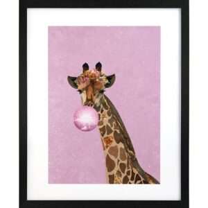 Stampa incorniciata "Giraffe pink bubble gum by Sarah" (40x50 Cm) GB Eye