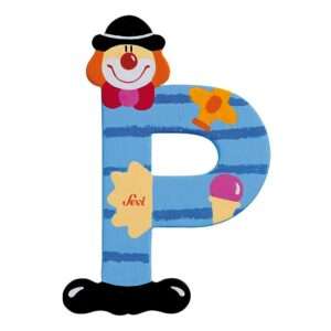Trudi Sevi 81752 - Letteraa P In Legno A Forma Di Clown Blu 9.5 Cm Decorazione