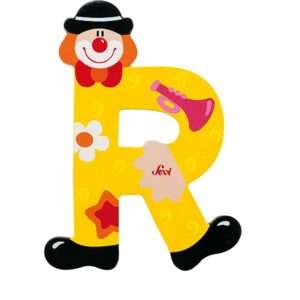 Trudi Sevi 81754 - Letteraa R In Legno A Forma Di Clown Giallo 9,5 Cm Decorazione