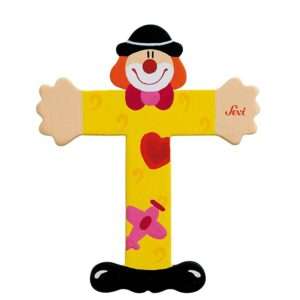 Trudi Sevi 81756 - Letteraa T In Legno A Forma Di Clown Giallo 9,5 Cm Decorazione