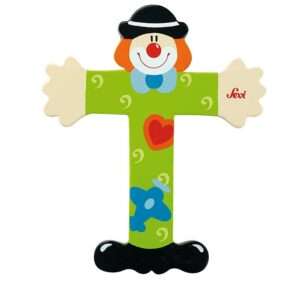 Trudi Sevi 81756 - Letteraa T In Legno A Forma Di Clown Verde 9,5 Cm Decorazione