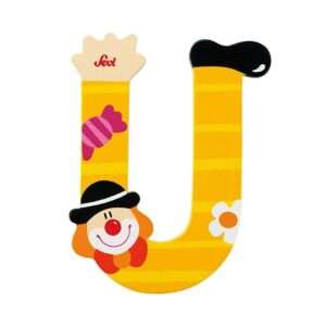 Trudi Sevi 81757 - Letteraa U In Legno A Forma Di Clown Giallo 8,5 Cm Decorazione