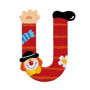 Trudi Sevi 81757 - Letteraa U In Legno A Forma Di Clown Rosso 8,5 Cm Decorazione