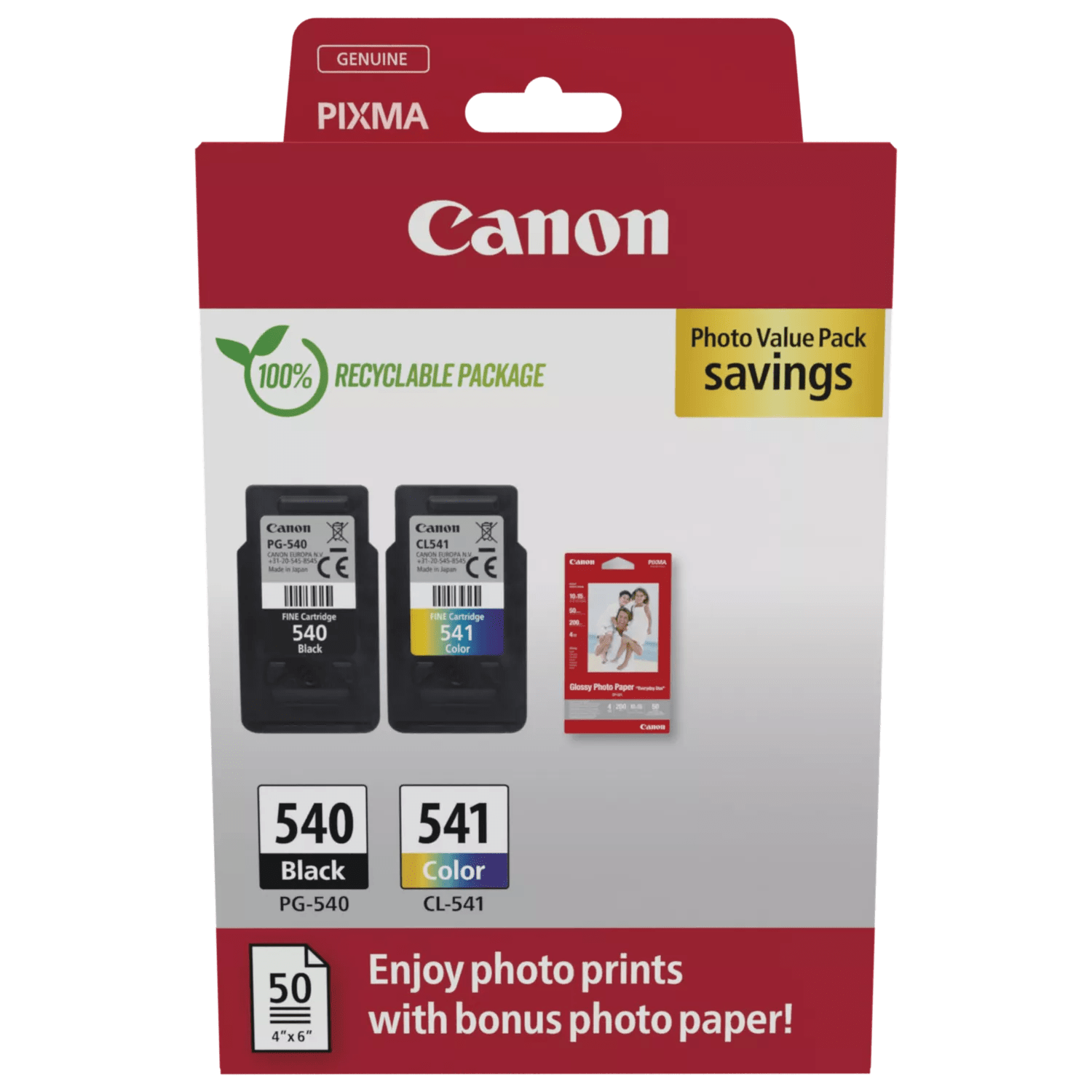 Multipack Originale B/C/M/Y (PG-540 x1 + CL-541 x1) + Carta Foto (50 fogli 10x15cm)