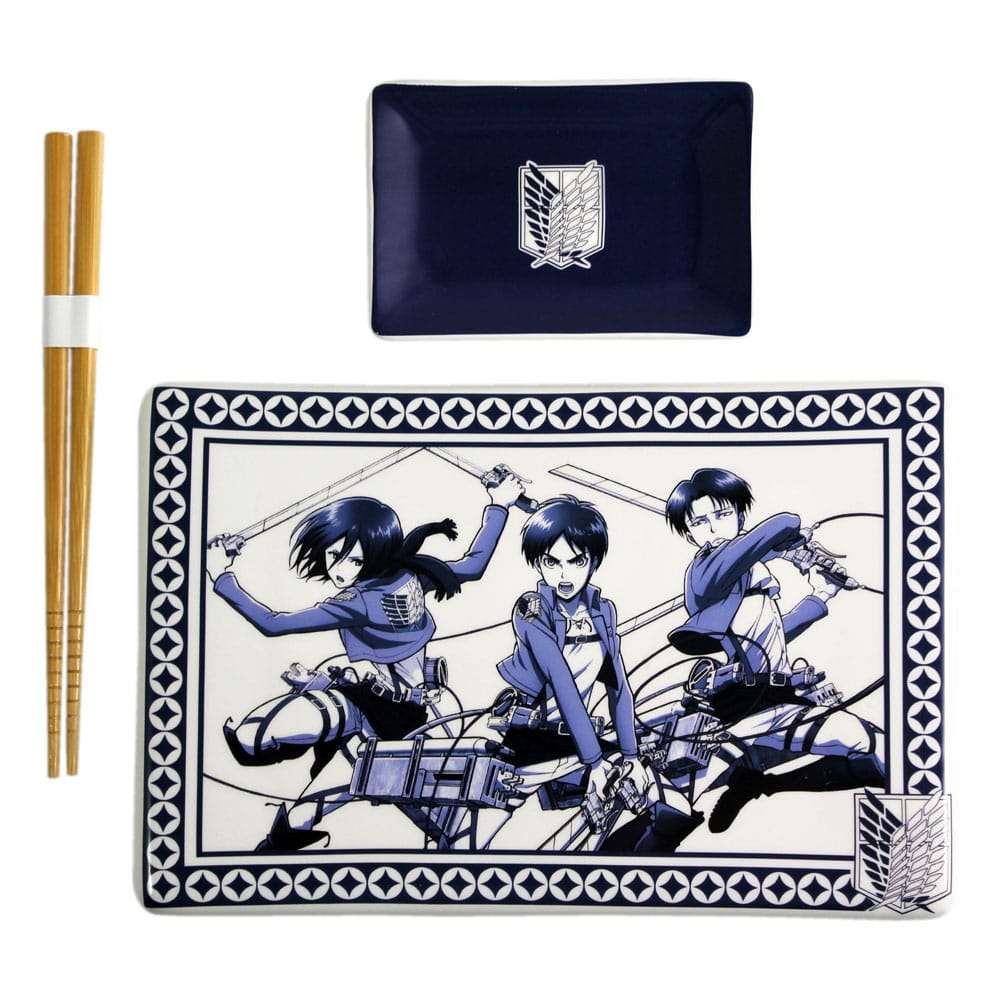 Attack On Titan Ceramic Sushi Set Con Bacchette Cinesi Just Funky
