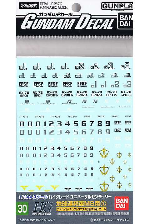 GUNDAM MASTER GRADE MG MODEL KIT DECAL 30 MULTI EARTH FED 1 ACCESSORI BANDAI