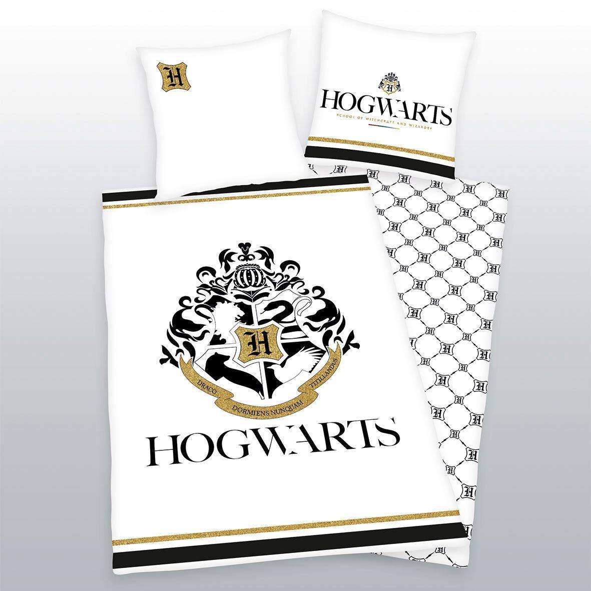 Harry Potter Copripiumino Letto Bianco e Oro Stemma Hogwarts 135 x 200 cm, 80 x 80 cm