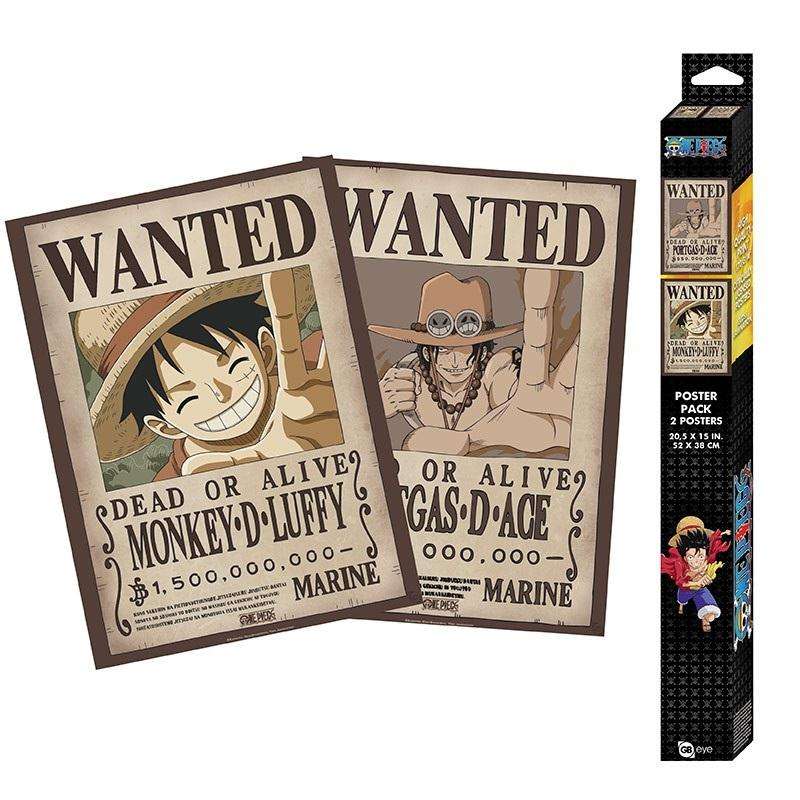 One Piece Set 2 Poster Ricercati "Wanted Luffy & Ace" 52 x 38Cm AbyStyle