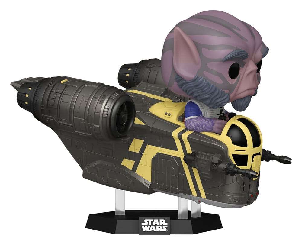 Star Wars: The Mandalorian E Grogu Pop! Rides Deluxe Vinile Bobblehead Figura Zeb Orrelios In The Razor Crest 9 Cm Funko