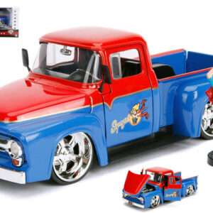 JADA TOYS JADA30454 SUPER GIRL W/1956 FORD F-100 PICK UP BLUE/RED 1:24 Modellino