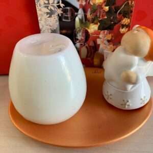 TRUDI SEVI 81919 PORTACANDELE OVALE 15 x 11 x 8 CM CERAMICA ADDOBBI NATALE
