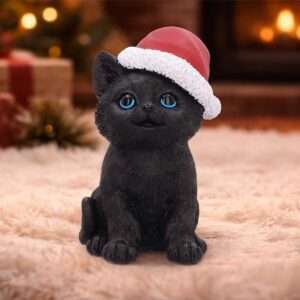 Black Cat Con Santa Cappello Figura Figura Nemesis Now