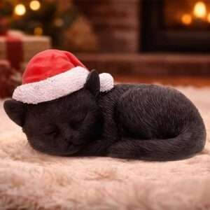 Black Cat Sleeping Con Santa Cappello Figura Figura Nemesis Now