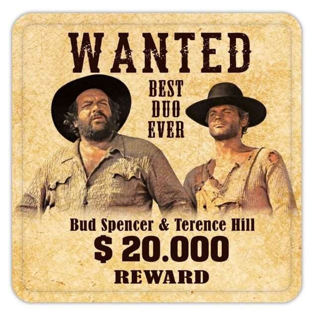Bud Spencer & Terence Hill Tin Sottobicchieri Wanted 10 X 10 Cm Blechwaren Fabrik Braunschweig