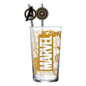 Marvel Glass Tumbler Con Cannuccias Logo & Avengers 485 Ml Stor