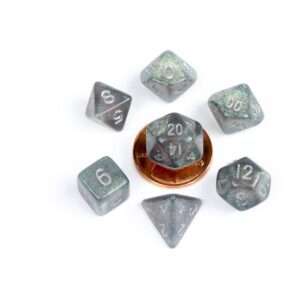 Fanroll Mini Dice Set Stardust Gray Con Silver Numbers (7) Fanroll
