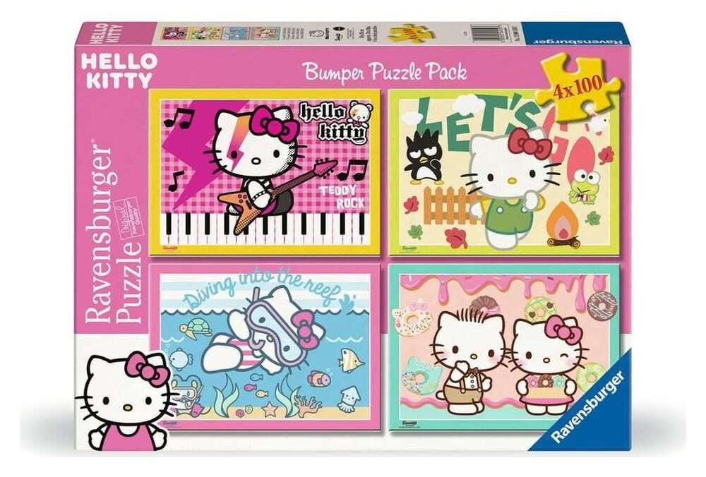 Hello Kitty Puzzle 4-pack Let's Go, Hello Kitty! (4x100 Pezzi) Ravensburger