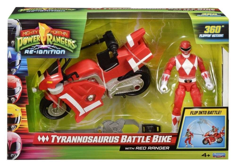 Mighty Morphin Power Rangers Battle Bike Vehicle Tyrannosaurus Rex Con Red Ranger 18 Cm Playmates