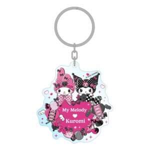 Sanrio Pink Black Party Series Acrylic Portachiavi My Melody & Kuromi 7 Cm Sakami Merchandise