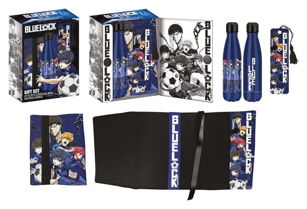 Bluelock Steel Bottle, Sticker, Book Cover Gift Set Blue Halantex