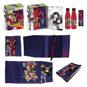 One Piece Steel Bottle, Sticker, Book Cover Gift Set Blue Halantex