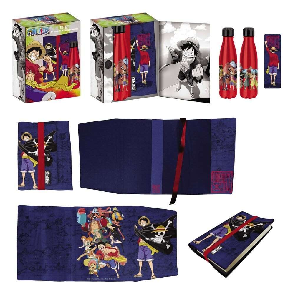 One Piece Steel Bottle, Sticker, Book Cover Gift Set Blue Halantex