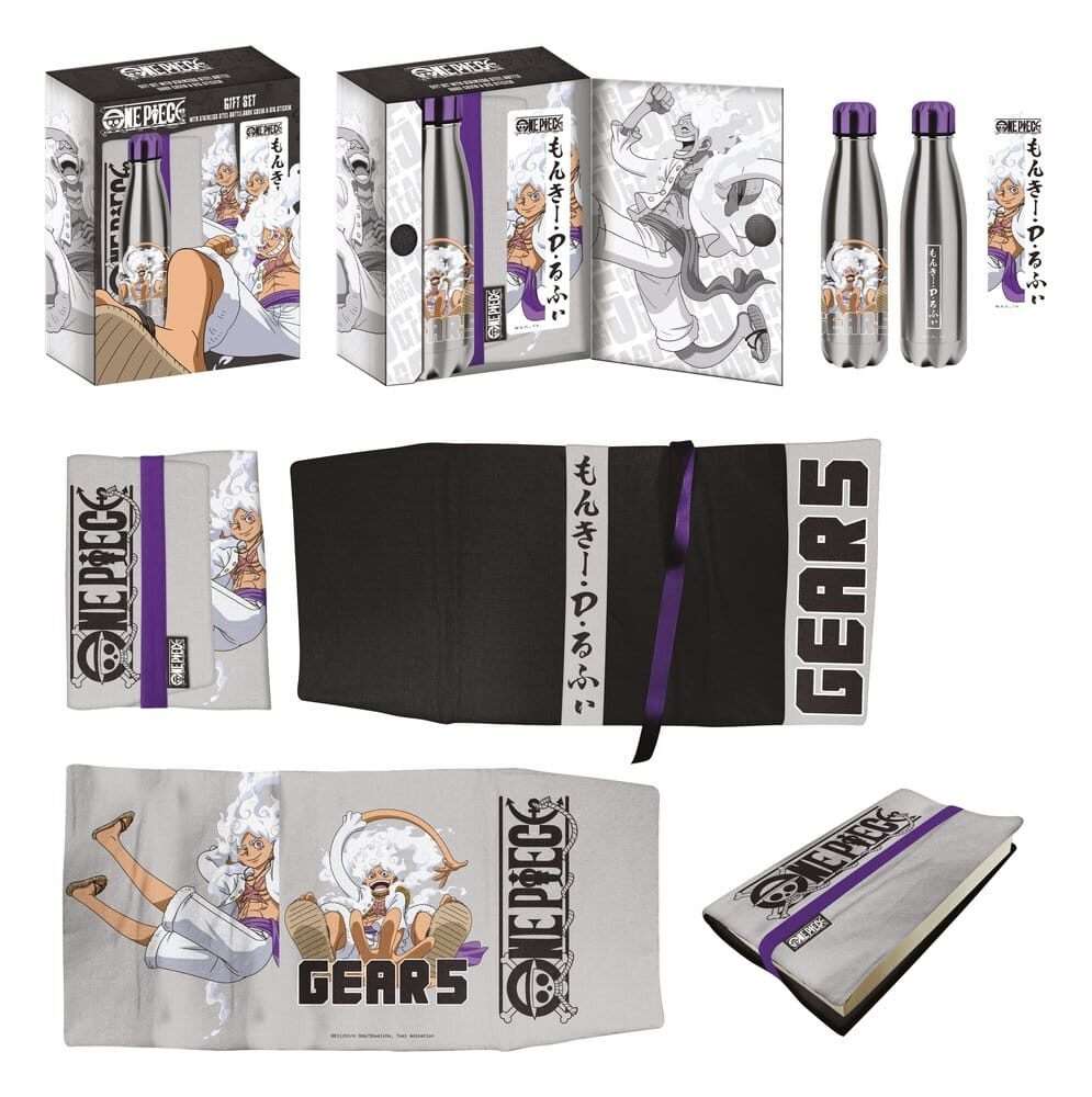 One Piece Steel Bottle, Sticker, Book Cover Gift Set Gears Halantex