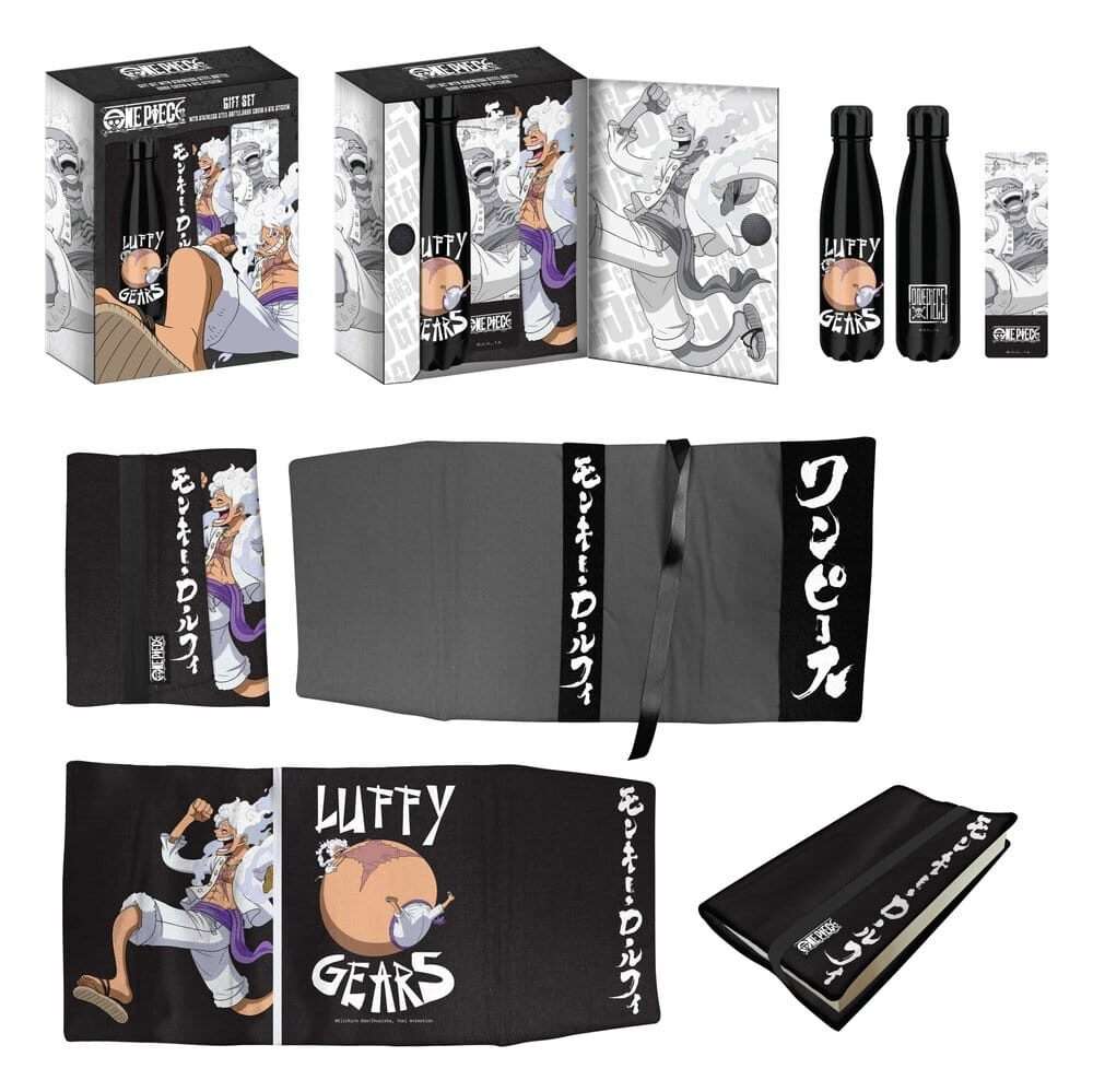 One Piece Steel Bottle, Sticker, Book Cover Gift Set Luffy Gears Halantex