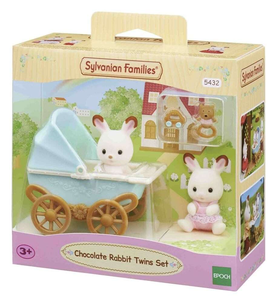 Sylvanian Families: Chocolate Rabbit Twins Con Stroller Set Epoch Toys
